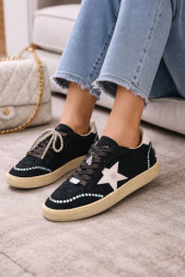 Golden Goose Ball Star With Silver Micro-Crystal Suede Black