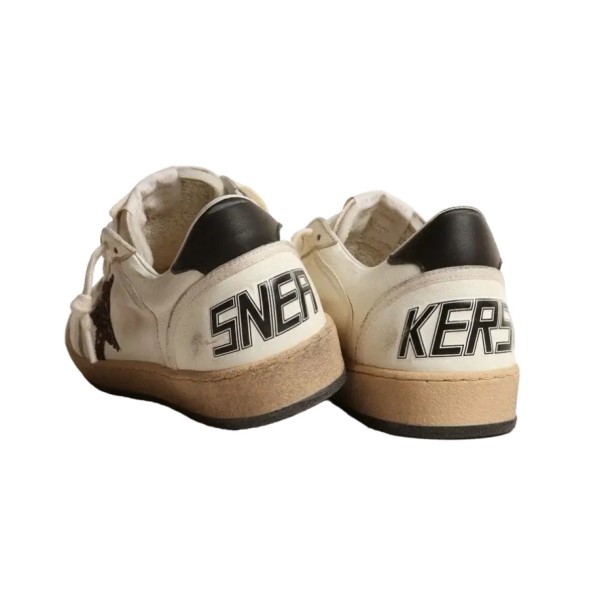 Женские кеды Golden Goose Ball Star Chicory-Coffee Glitter Star and Black Leather Heel Tab