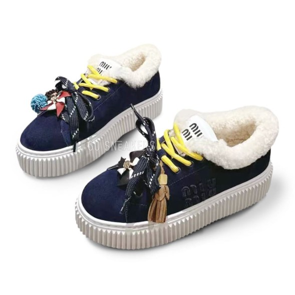 Женские зимние кеды на платформе Miu Miu Winter Sneakers Platform Suede Navy