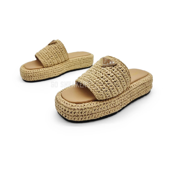 Женские шлепки Prada Flip-flop Knitted Textile Beige