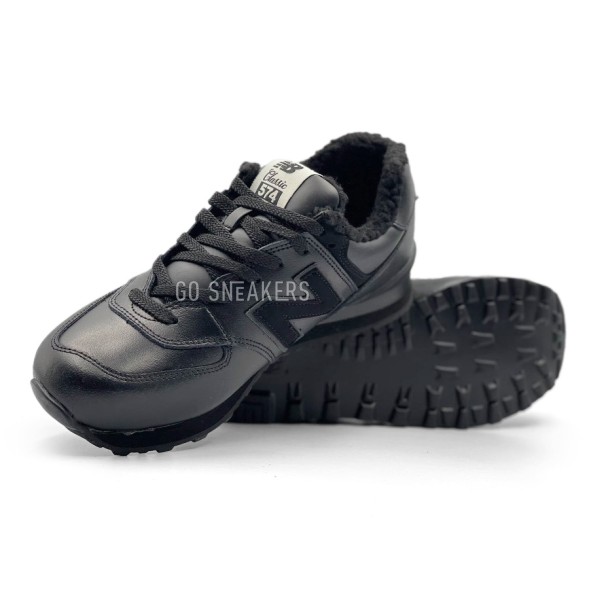 Мужские зимние кроссовки New Balance 574 Full Black Leather Winter